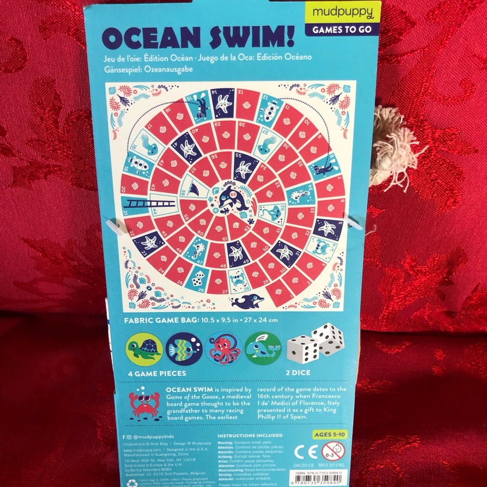 Mudpuppy Games to Go Ocean Swim comes with a fabric game bag for easy travel